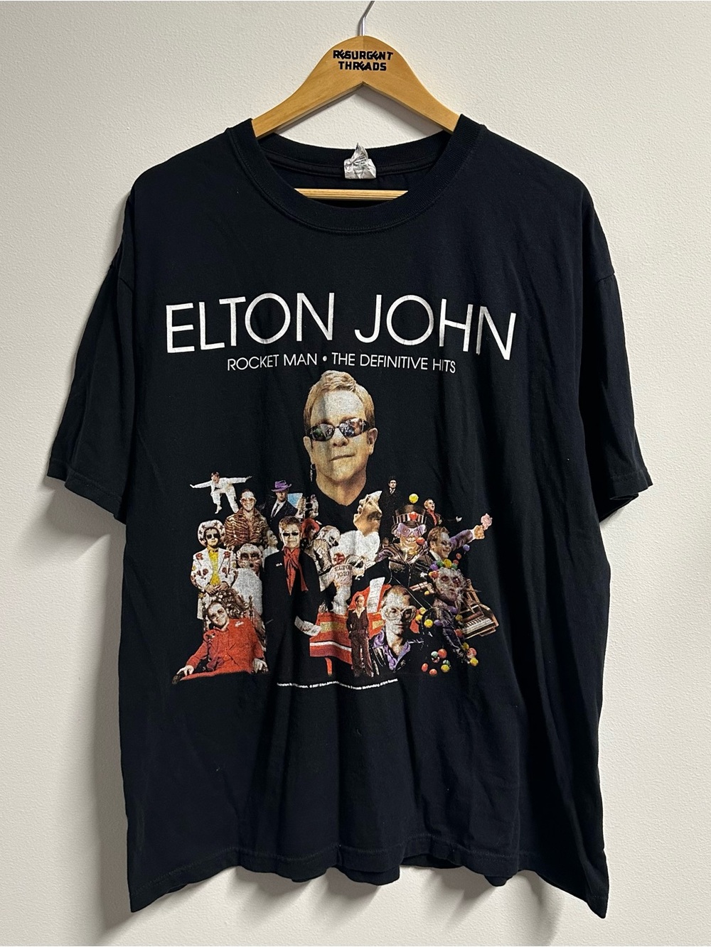 Elton John Rocket Man Y2K 2007 Tshirt Black XL
